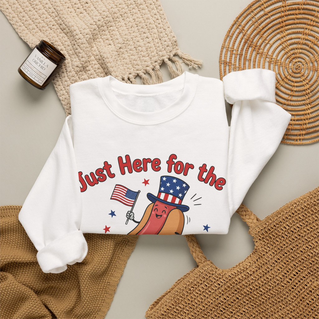 Just Here For The Wieners Unisex Sweatshirt | Funny 4th of July Crewneck | Patriotic Hot Dog Sweatshirt | Independence Day BBQ Sweatshirt