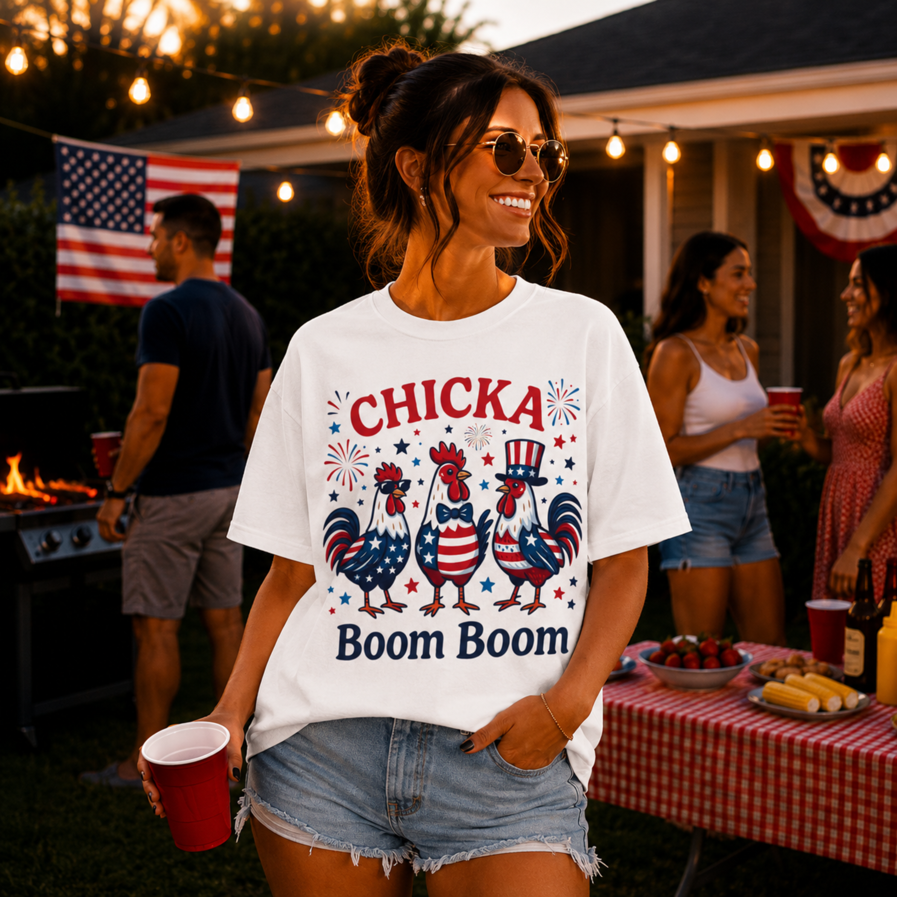 Chicka Boom Boom Unisex Comfort Colors Shirt | Funny Patriotic Chicken Shirt | 4th of July Rooster Tee | Farm Life Independence Day Shirt
