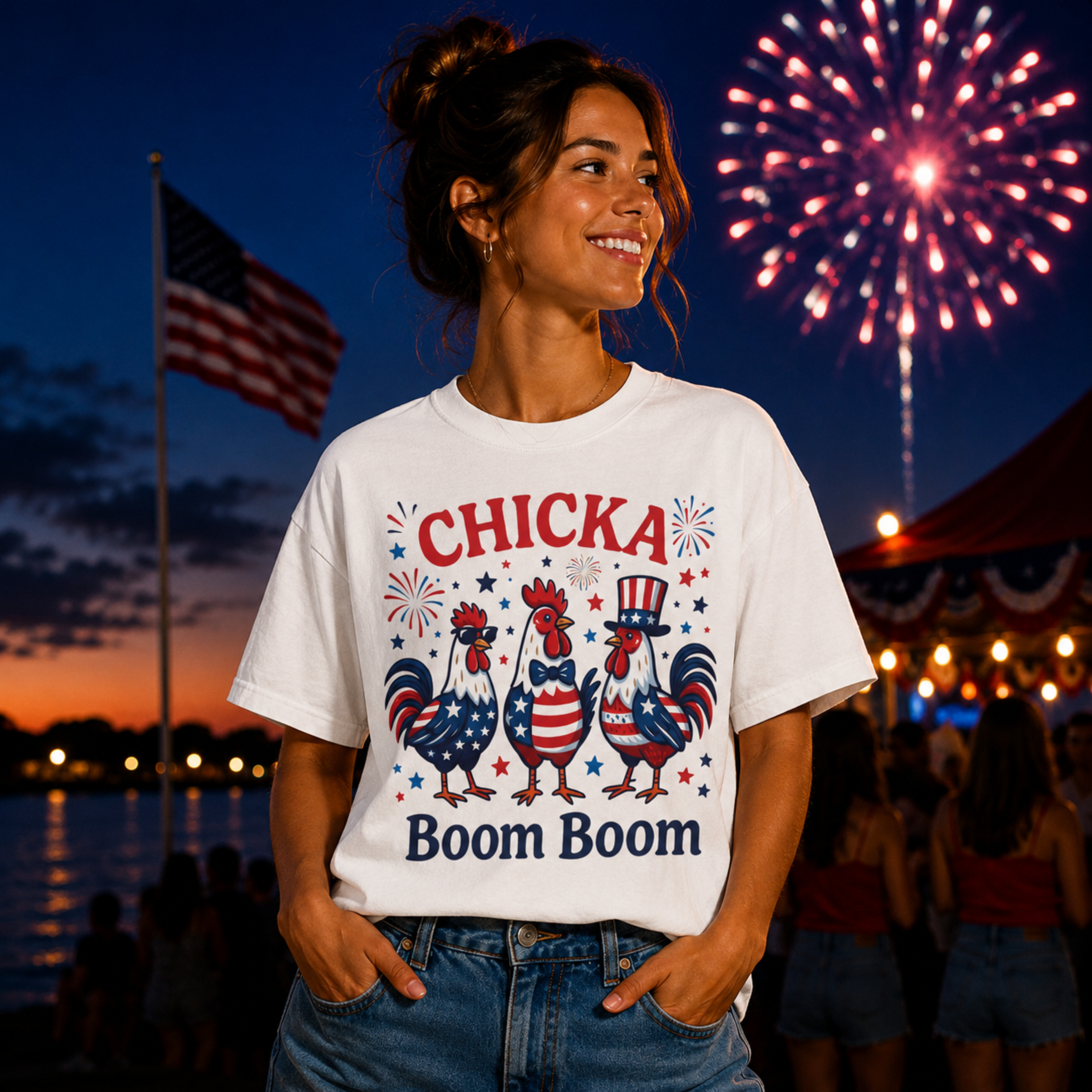Chicka Boom Boom Unisex Comfort Colors Shirt | Funny Patriotic Chicken Shirt | 4th of July Rooster Tee | Farm Life Independence Day Shirt