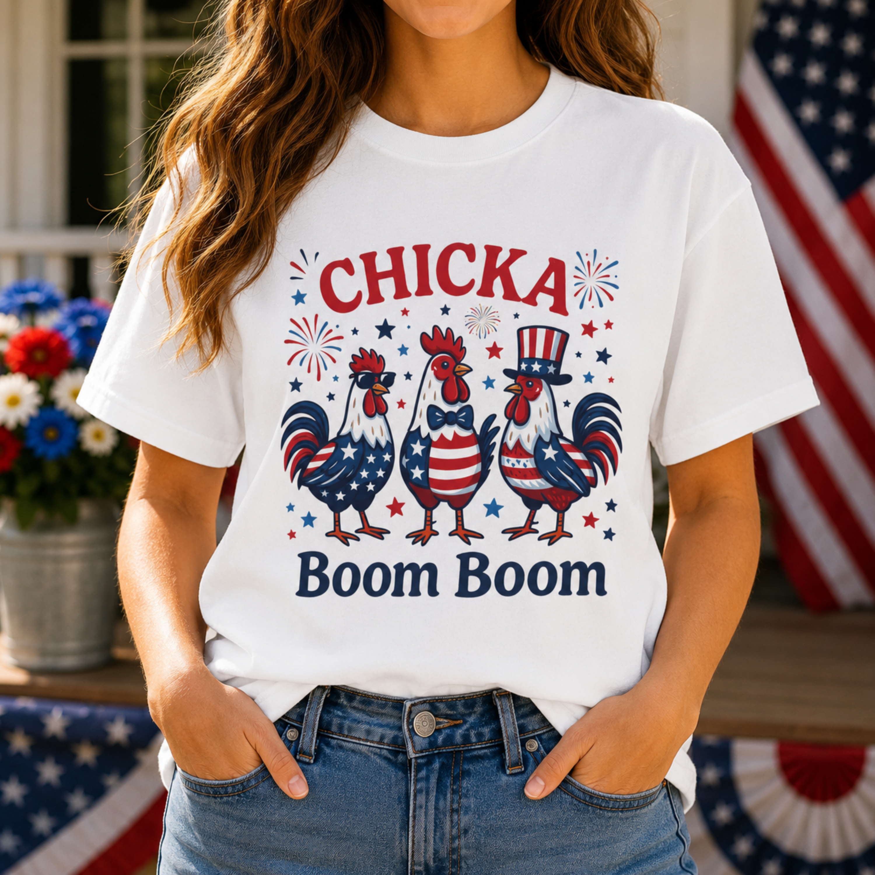 Chicka Boom Boom Unisex Comfort Colors Shirt | Funny Patriotic Chicken Shirt | 4th of July Rooster Tee | Farm Life Independence Day Shirt