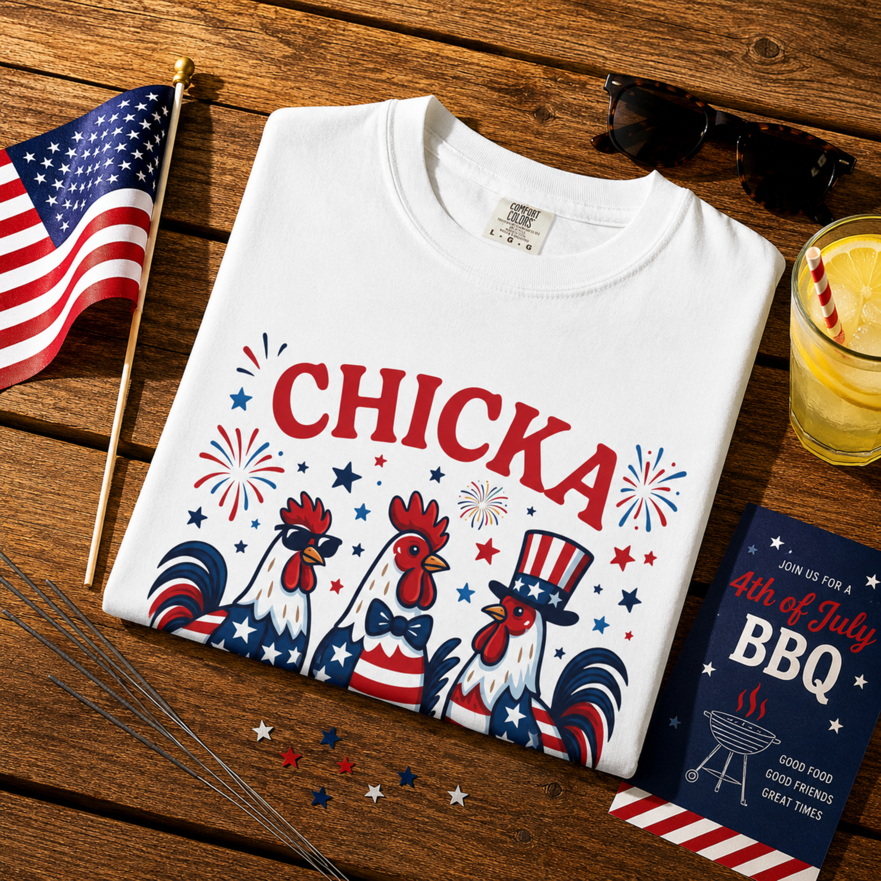 Chicka Boom Boom Unisex Comfort Colors Shirt | Funny Patriotic Chicken Shirt | 4th of July Rooster Tee | Farm Life Independence Day Shirt