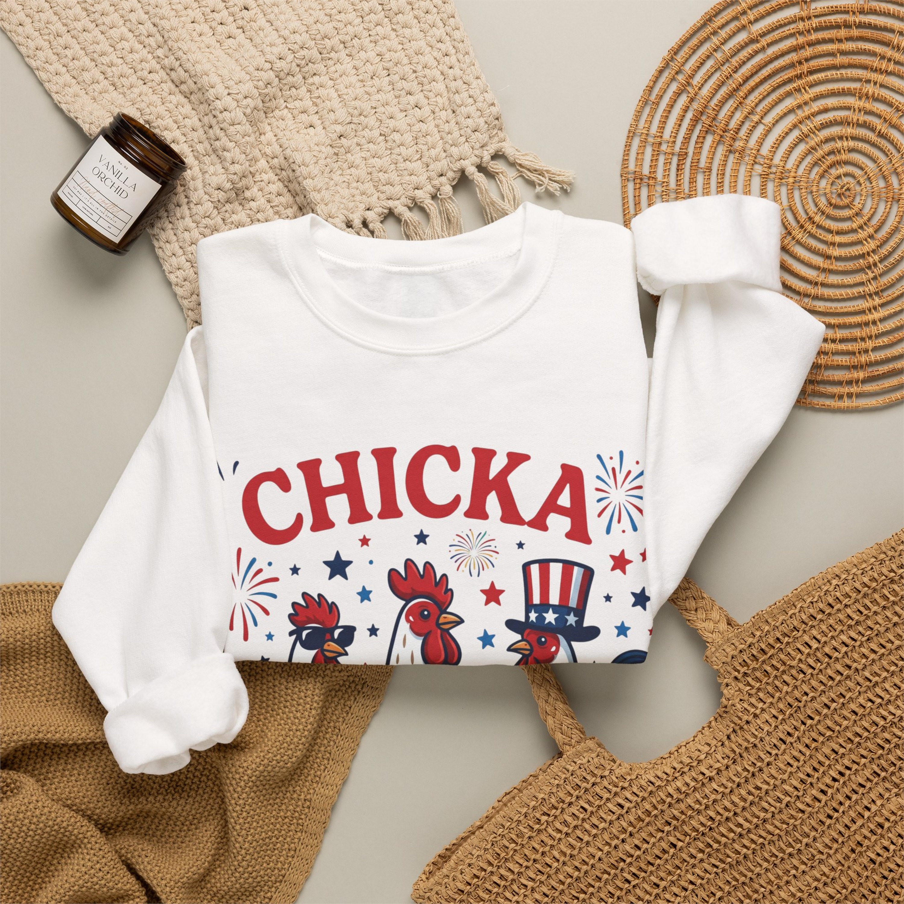 Chicka Boom Boom Unisex Sweatshirt | Funny Patriotic Chicken Shirt | 4th of July Chicken Shirt | Farm Life Independence Day Shirt