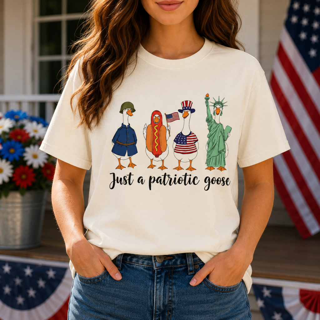 Just A Patriotic Goose Unisex Comfort Colors Shirt | Funny Goose 4th of July Shirt | Patriotic Goose Tee | USA Independence Day Shirt
