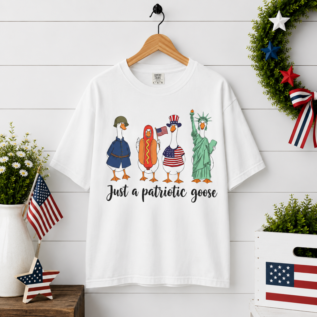 Just A Patriotic Goose Unisex Comfort Colors Shirt | Funny Goose 4th of July Shirt | Patriotic Goose Tee | USA Independence Day Shirt