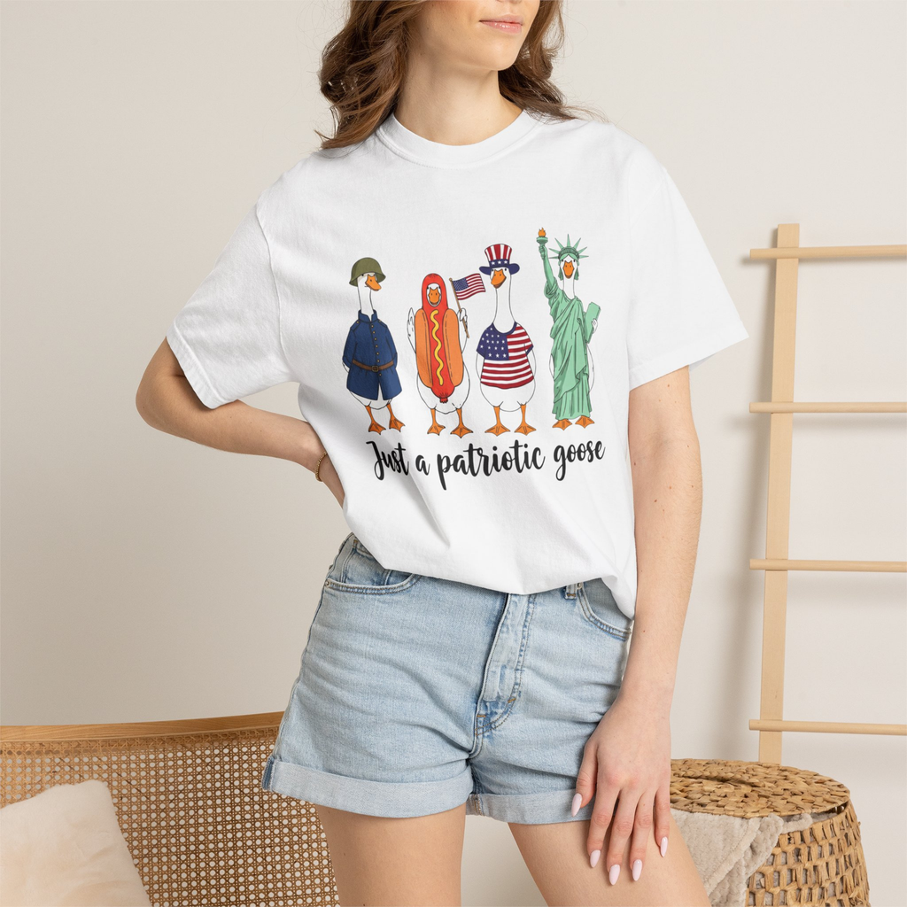 Just A Patriotic Goose Unisex Comfort Colors Shirt | Funny Goose 4th of July Shirt | Patriotic Goose Tee | USA Independence Day Shirt