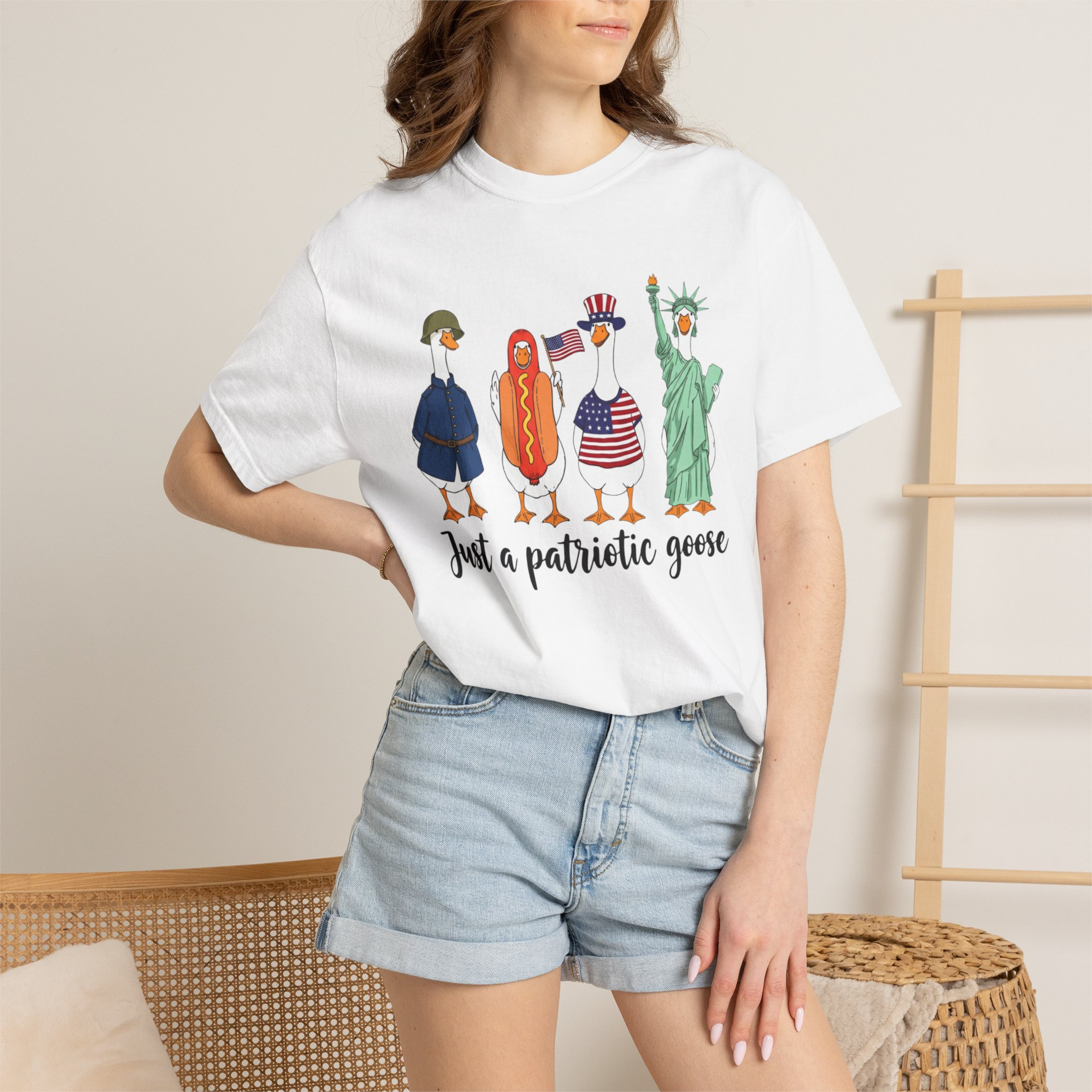 Just A Patriotic Goose Unisex Comfort Colors Shirt | Funny Goose 4th of July Shirt | Patriotic Goose Tee | USA Independence Day Shirt