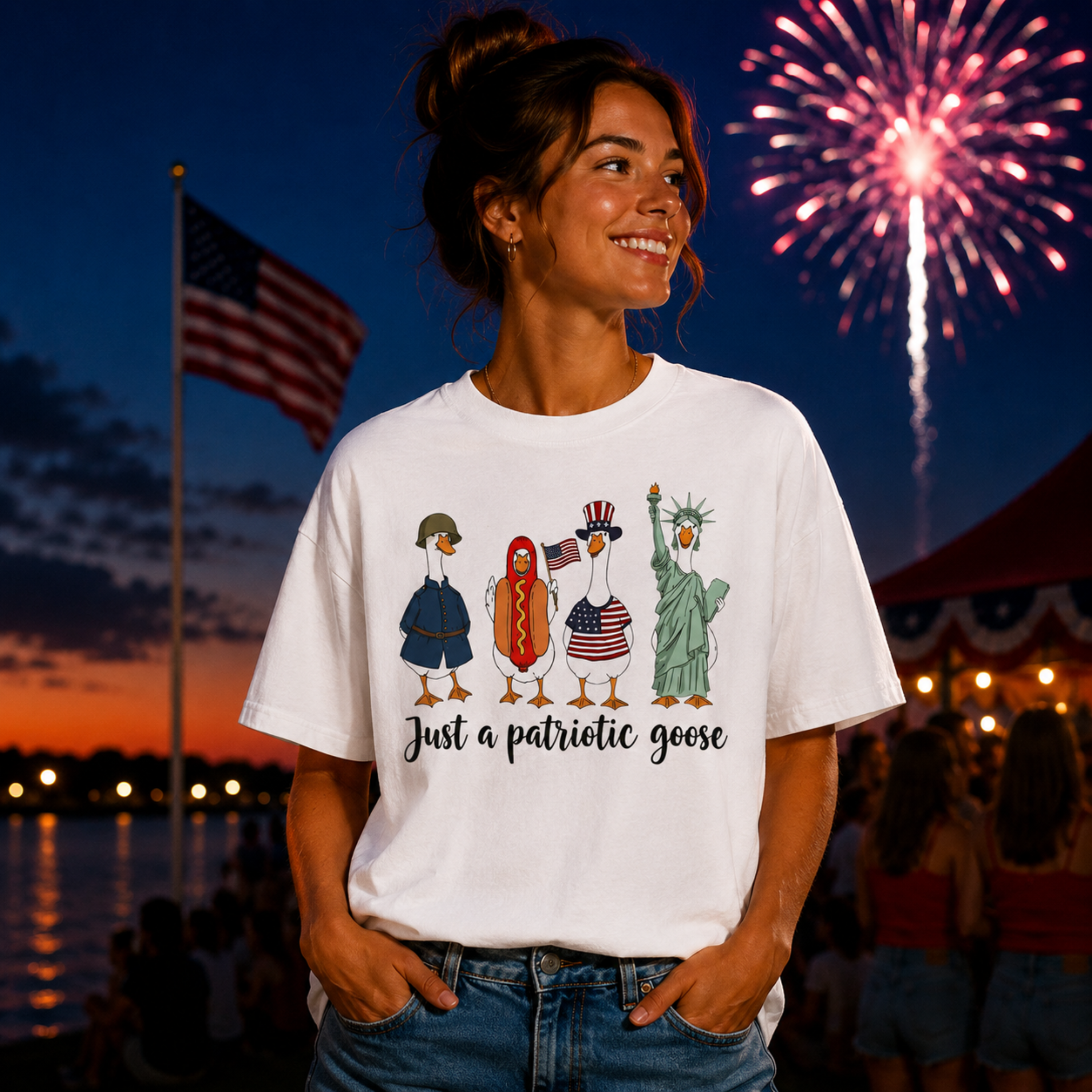 Just A Patriotic Goose Unisex Comfort Colors Shirt | Funny Goose 4th of July Shirt | Patriotic Goose Tee | USA Independence Day Shirt