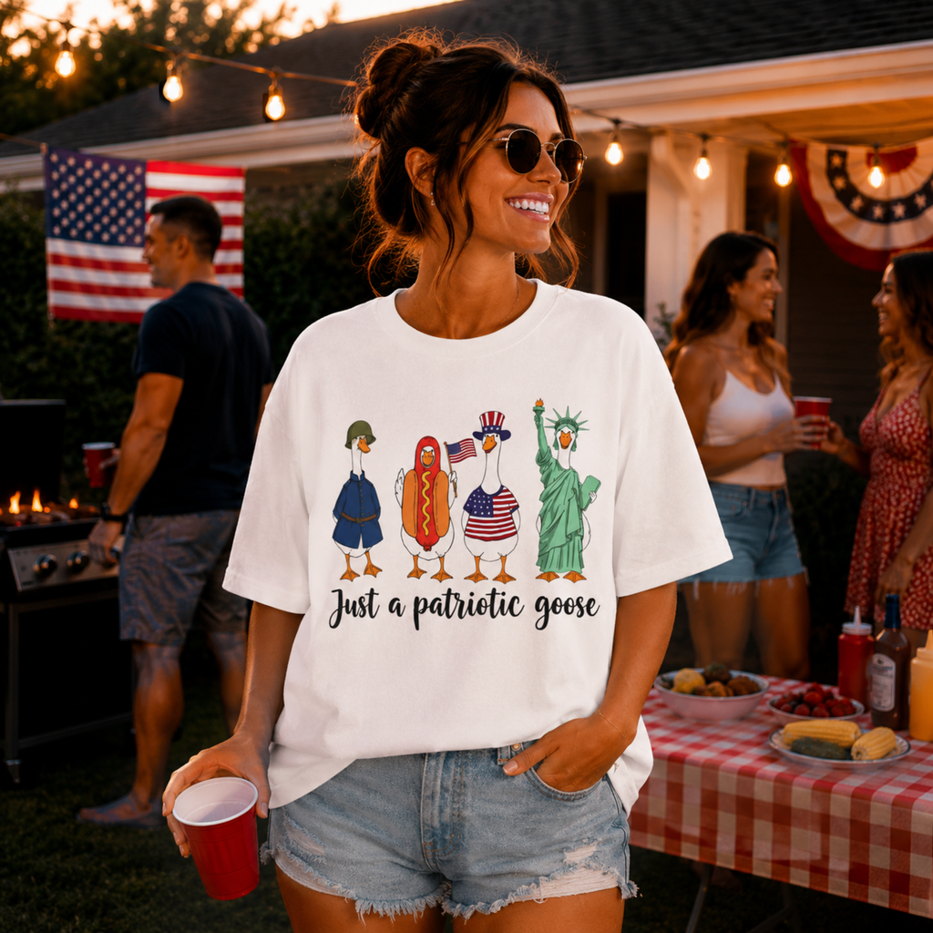 Just A Patriotic Goose Unisex Comfort Colors Shirt | Funny Goose 4th of July Shirt | Patriotic Goose Tee | USA Independence Day Shirt