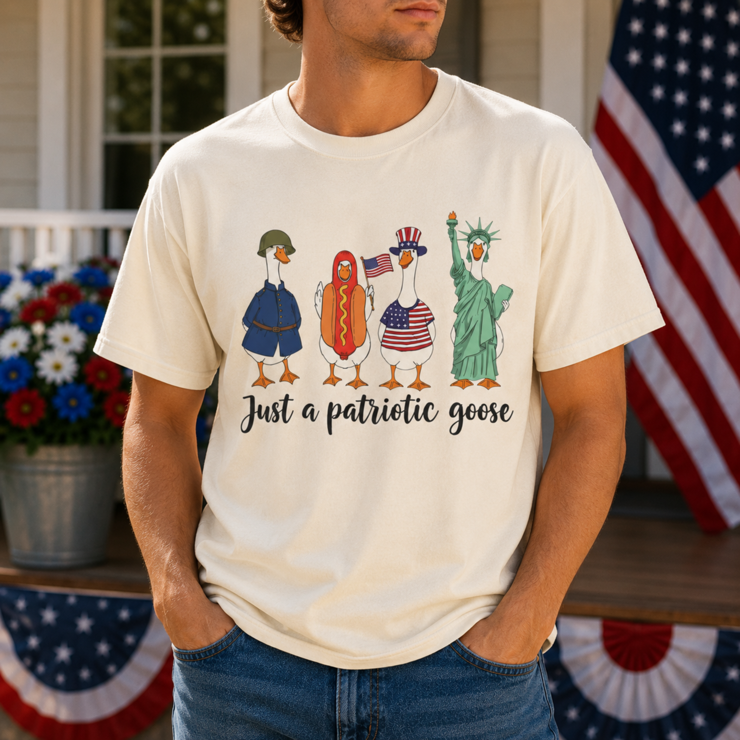 Just A Patriotic Goose Unisex Comfort Colors Shirt | Funny Goose 4th of July Shirt | Patriotic Goose Tee | USA Independence Day Shirt