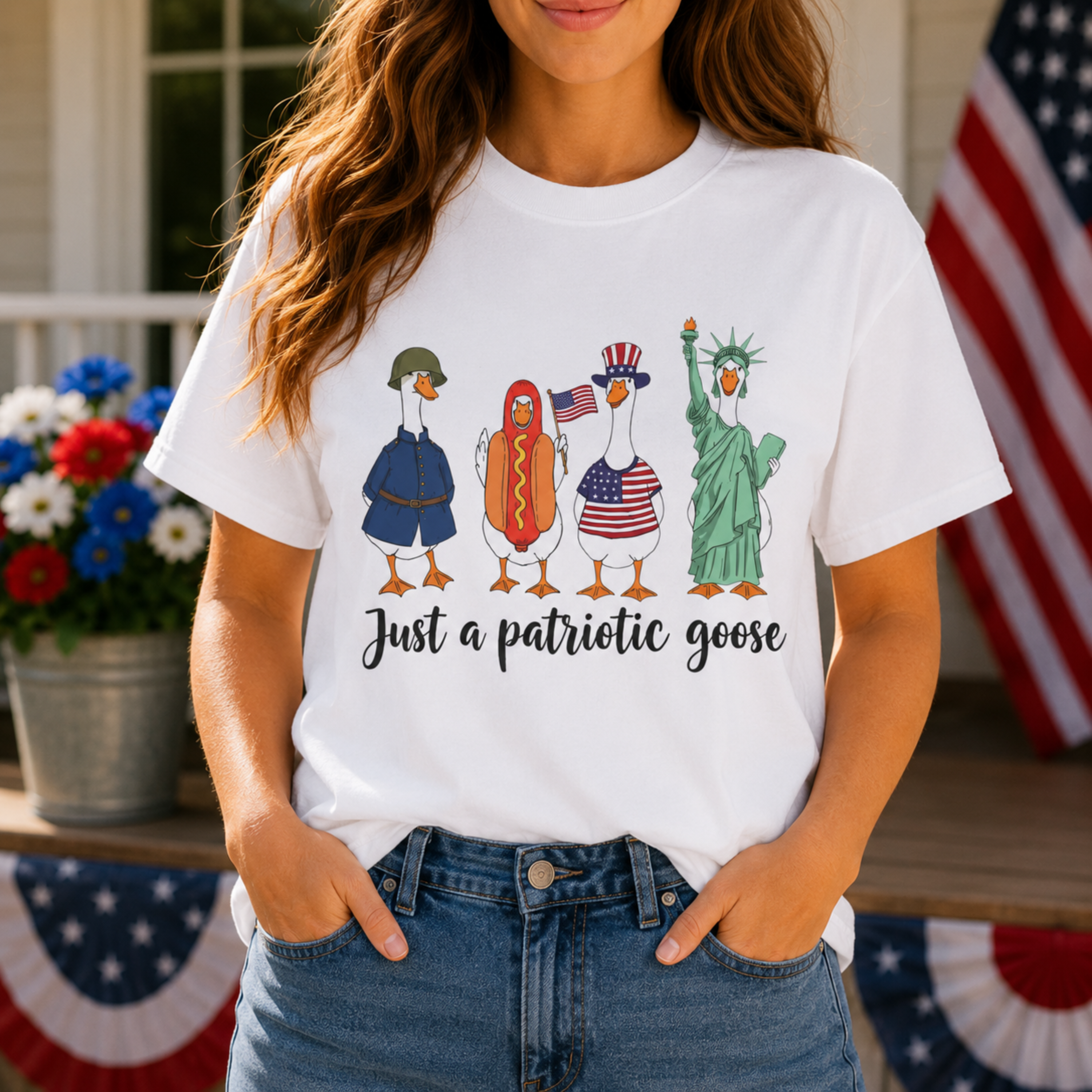Just A Patriotic Goose Unisex Comfort Colors Shirt | Funny Goose 4th of July Shirt | Patriotic Goose Tee | USA Independence Day Shirt