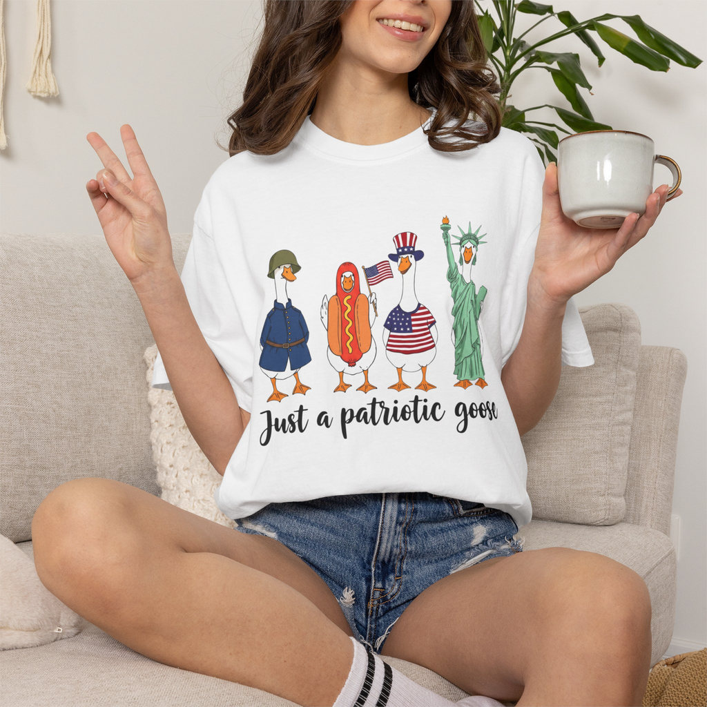 Just A Patriotic Goose Unisex Comfort Colors Shirt | Funny Goose 4th of July Shirt | Patriotic Goose Tee | USA Independence Day Shirt