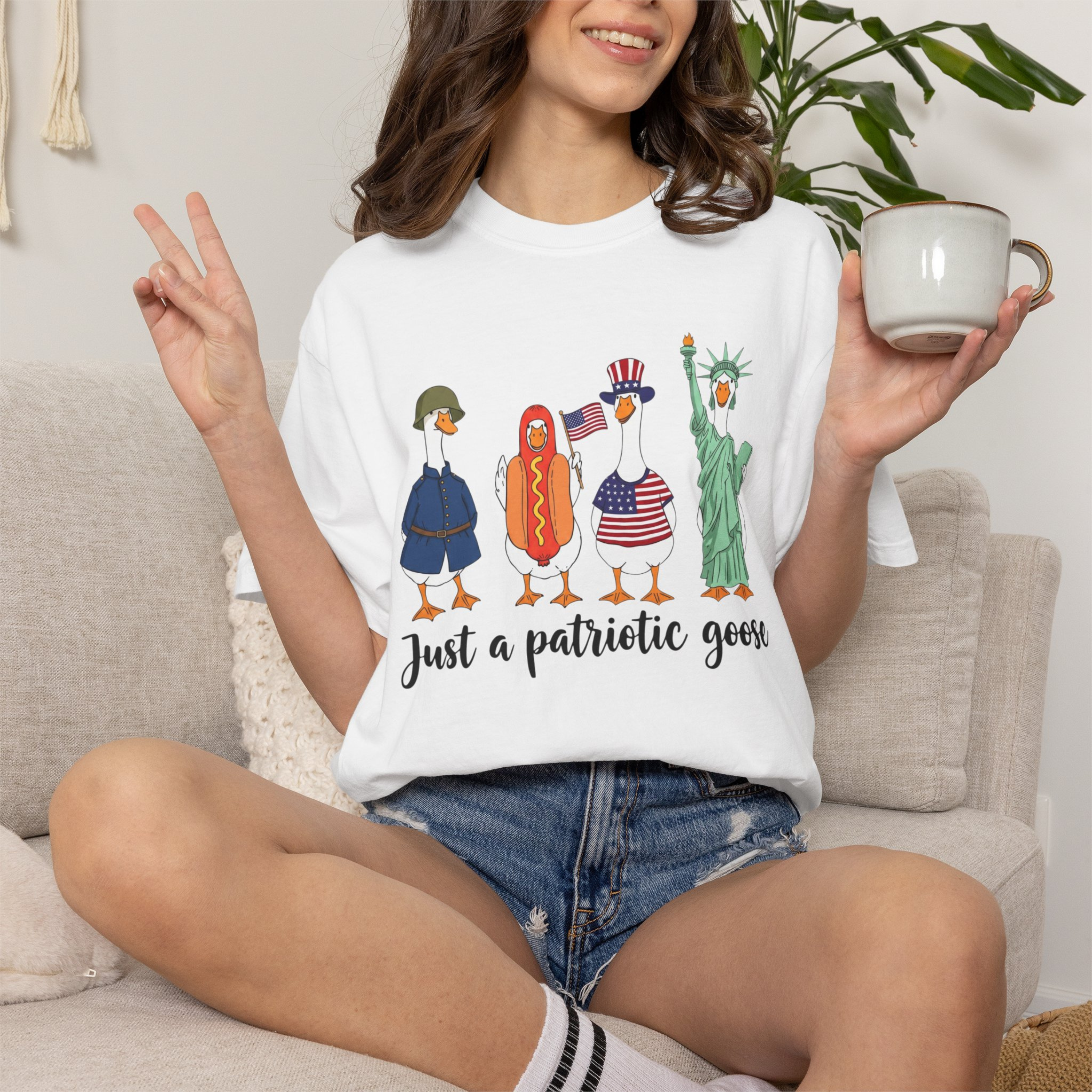 Just A Patriotic Goose Unisex Comfort Colors Shirt | Funny Goose 4th of July Shirt | Patriotic Goose Tee | USA Independence Day Shirt
