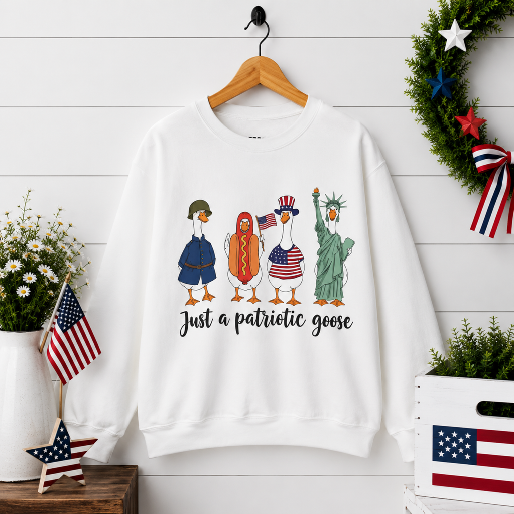 Just A Patriotic Goose Unisex Sweatshirt | Funny Goose Crewneck | Patriotic Goose Gildan 18000 Sweatshirt | 4th of July Sweatshirt