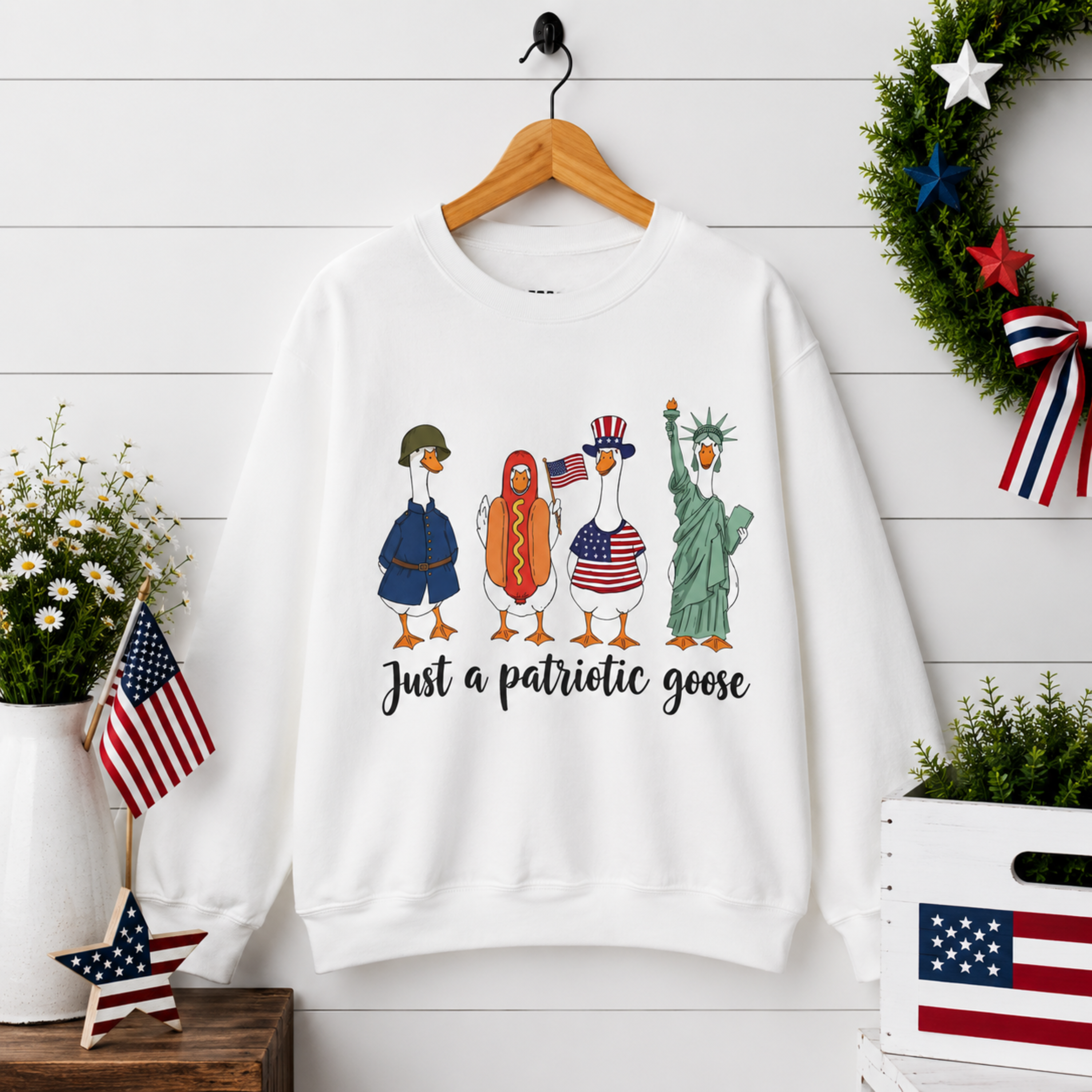 Just A Patriotic Goose Unisex Sweatshirt | Funny Goose Crewneck | Patriotic Goose Gildan 18000 Sweatshirt | 4th of July Sweatshirt