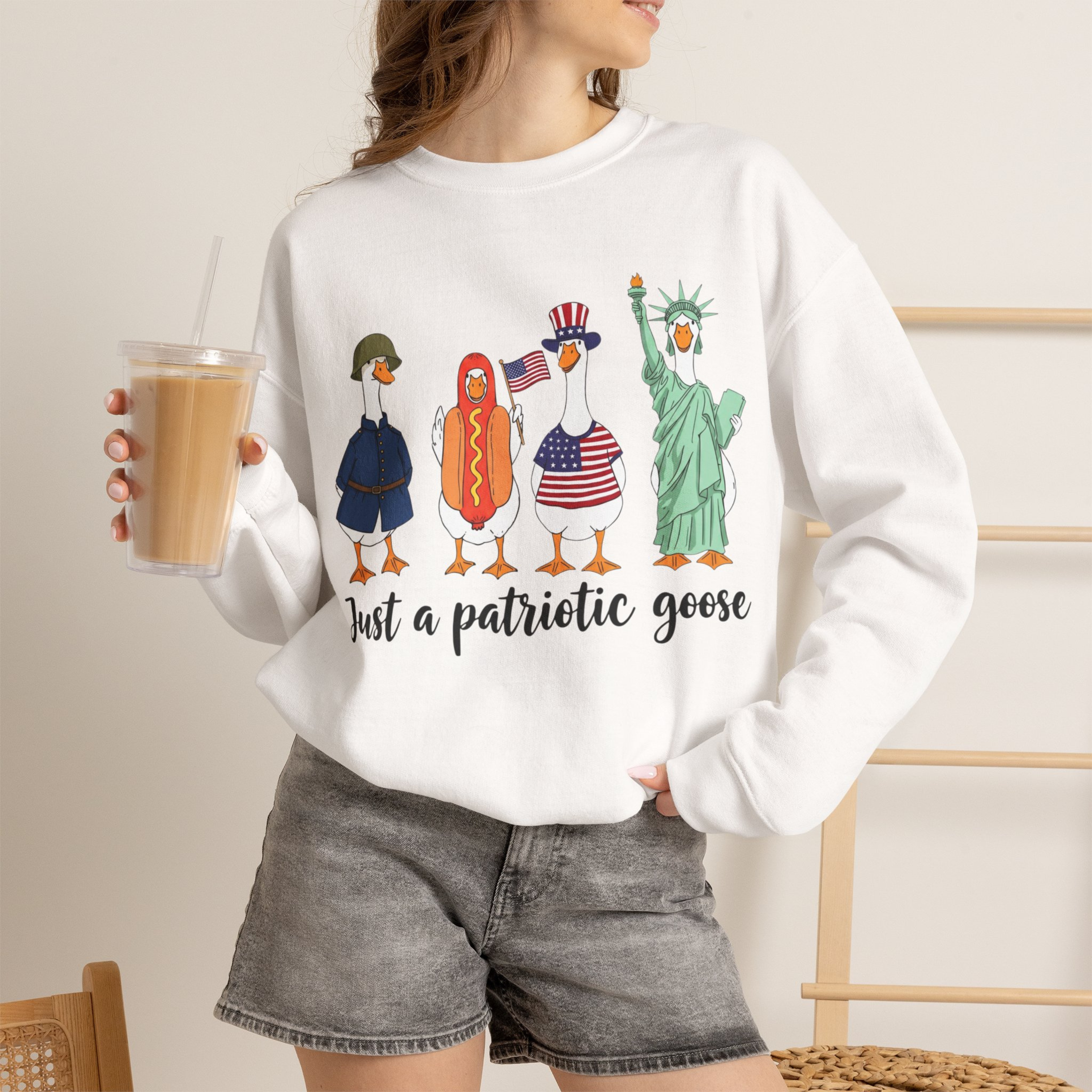Just A Patriotic Goose Unisex Sweatshirt | Funny Goose Crewneck | Patriotic Goose Gildan 18000 Sweatshirt | 4th of July Sweatshirt