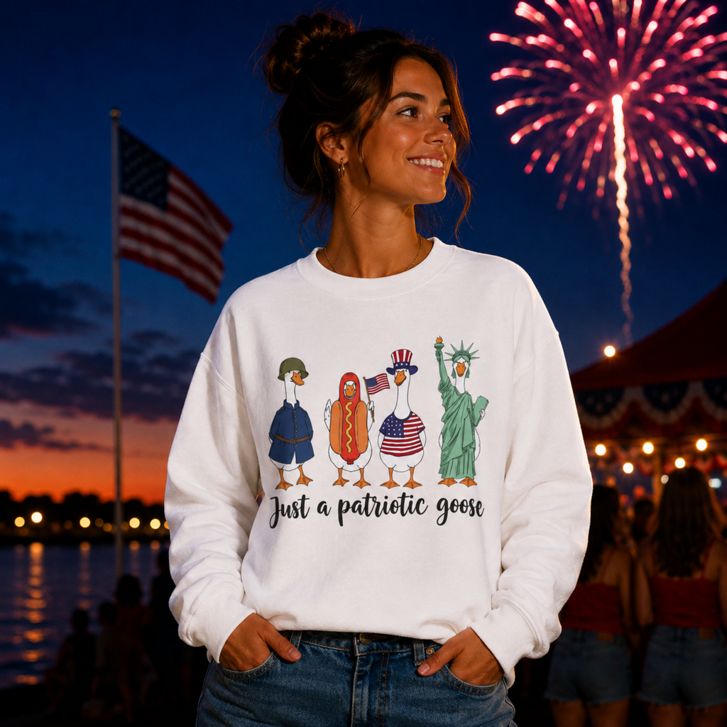 Just A Patriotic Goose Unisex Sweatshirt | Funny Goose Crewneck | Patriotic Goose Gildan 18000 Sweatshirt | 4th of July Sweatshirt
