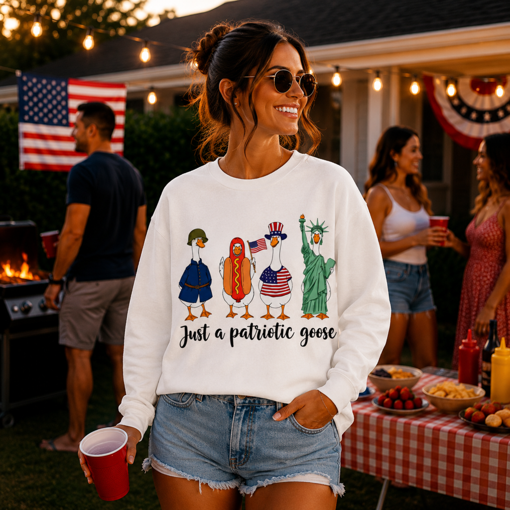 Just A Patriotic Goose Unisex Sweatshirt | Funny Goose Crewneck | Patriotic Goose Gildan 18000 Sweatshirt | 4th of July Sweatshirt