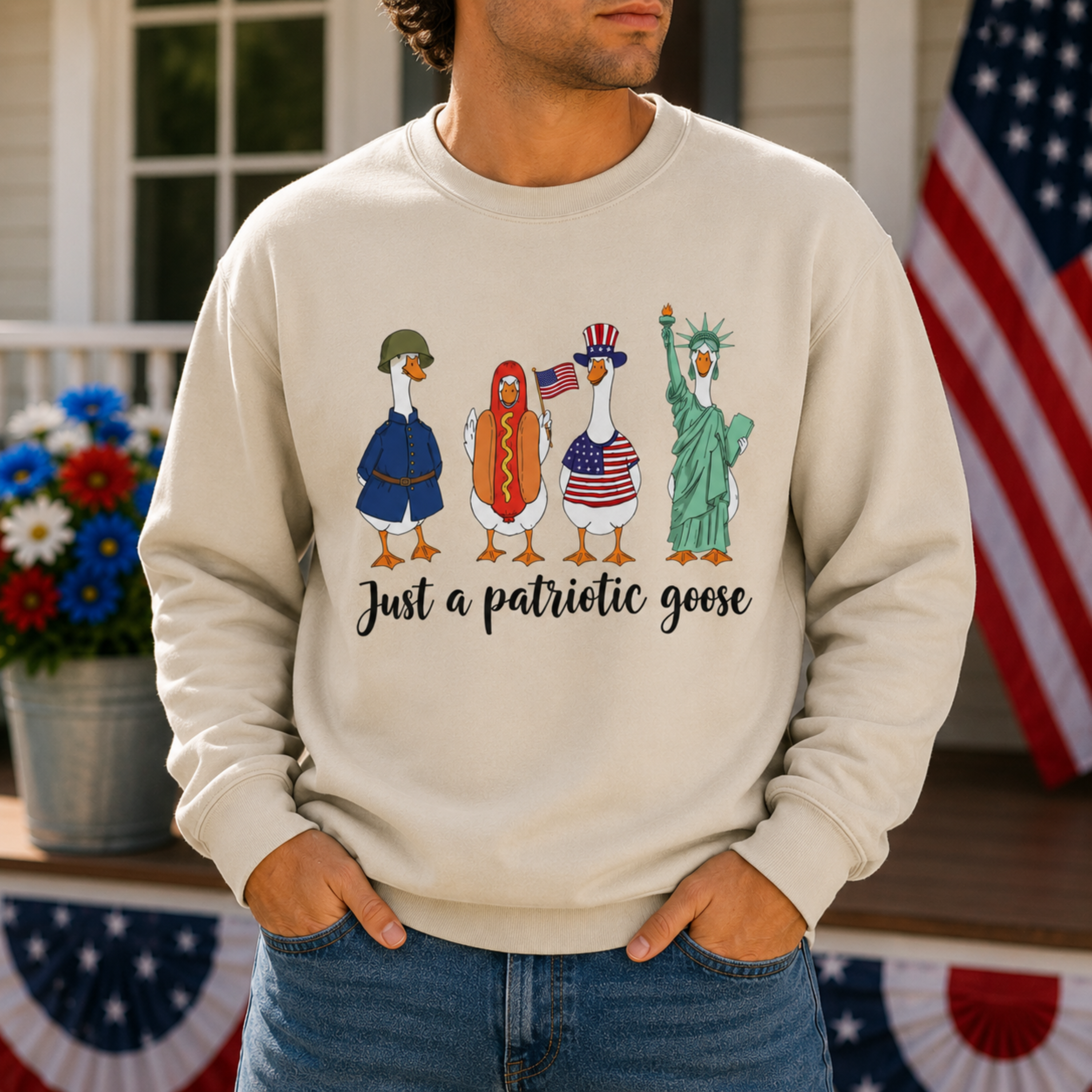 Just A Patriotic Goose Unisex Sweatshirt | Funny Goose Crewneck | Patriotic Goose Gildan 18000 Sweatshirt | 4th of July Sweatshirt