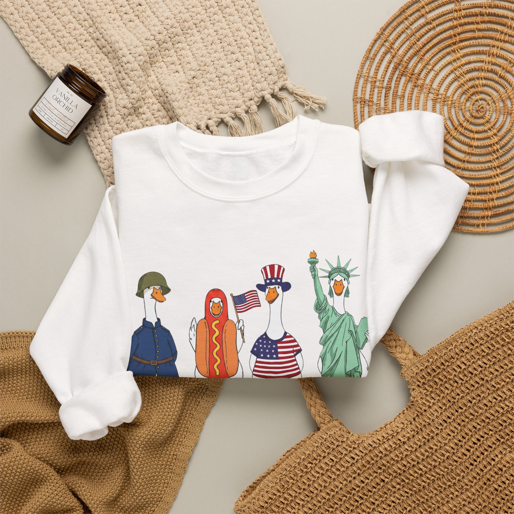 Just A Patriotic Goose Unisex Sweatshirt | Funny Goose Crewneck | Patriotic Goose Gildan 18000 Sweatshirt | 4th of July Sweatshirt