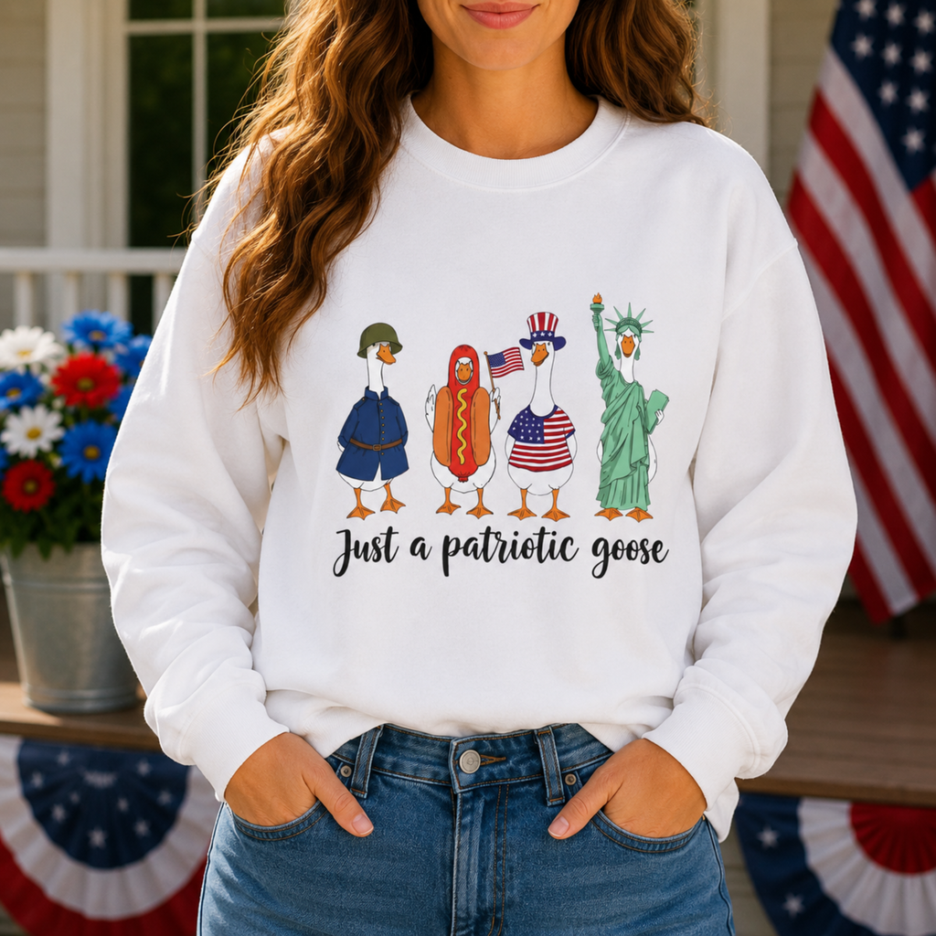 Just A Patriotic Goose Unisex Sweatshirt | Funny Goose Crewneck | Patriotic Goose Gildan 18000 Sweatshirt | 4th of July Sweatshirt