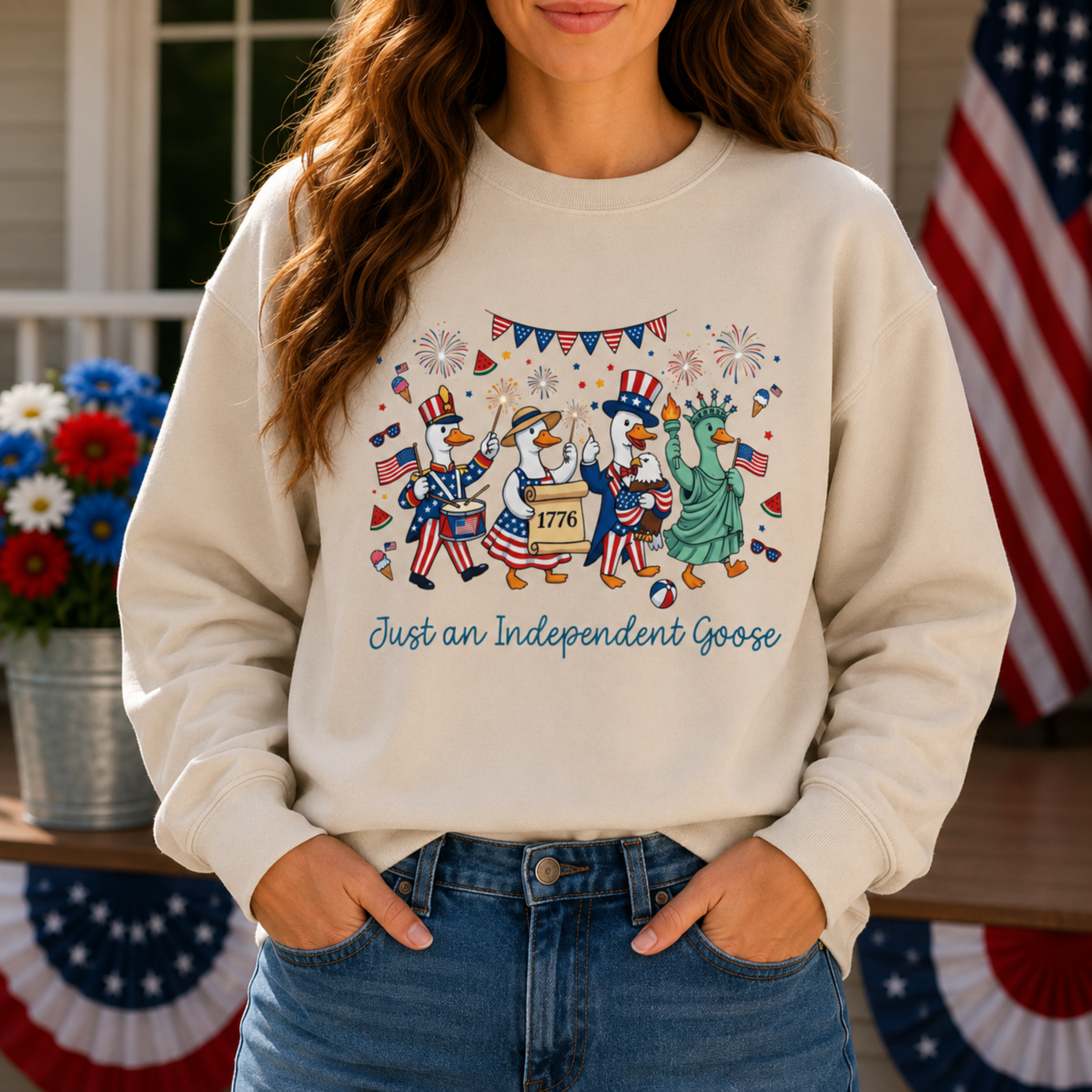 Just An Independent Goose Unisex Sweatshirt | Funny Patriotic Goose Shirt | 4th of July Goose Tee | Independence Day Goose Lover Gift