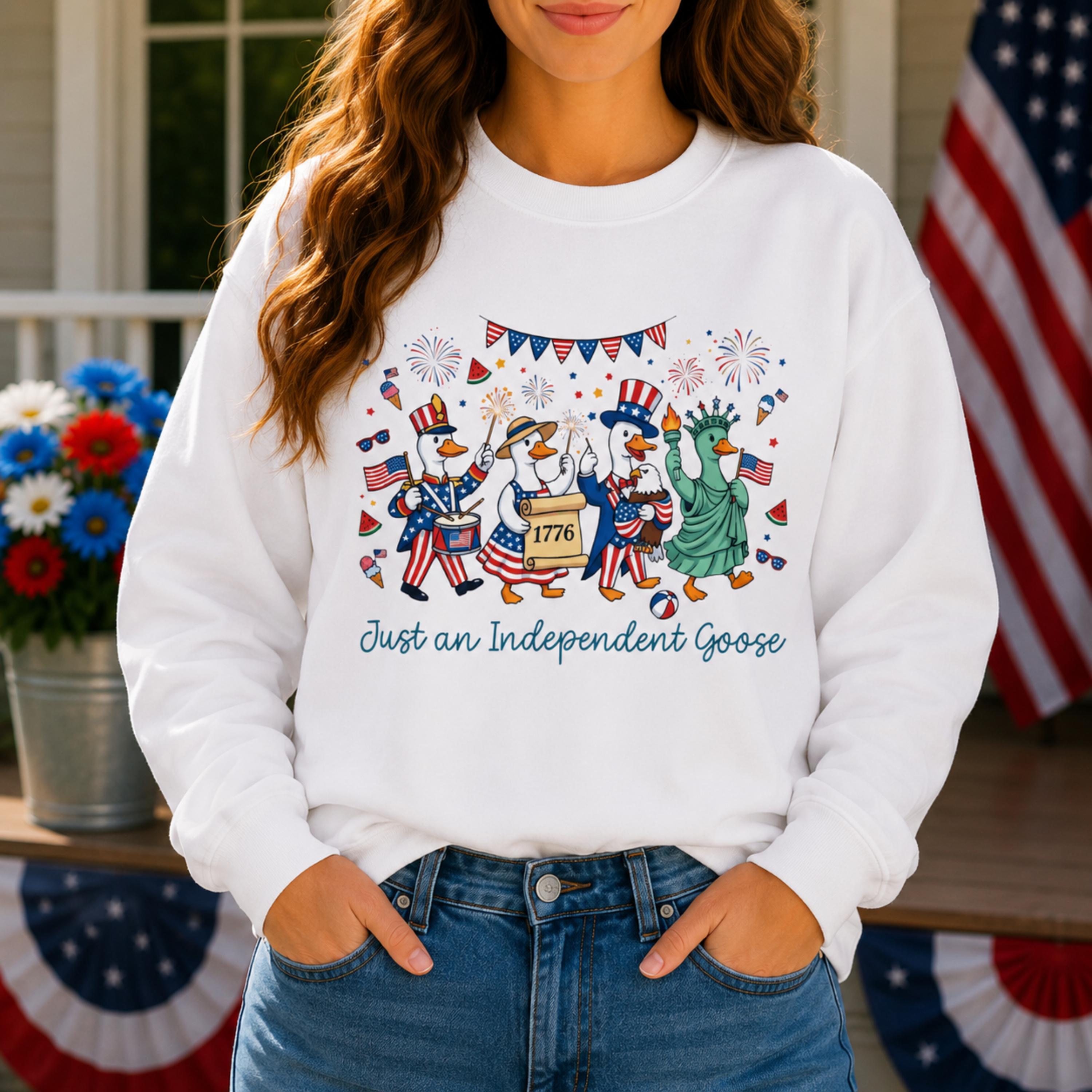 Just An Independent Goose Unisex Sweatshirt | Funny Patriotic Goose Shirt | 4th of July Goose Tee | Independence Day Goose Lover Gift