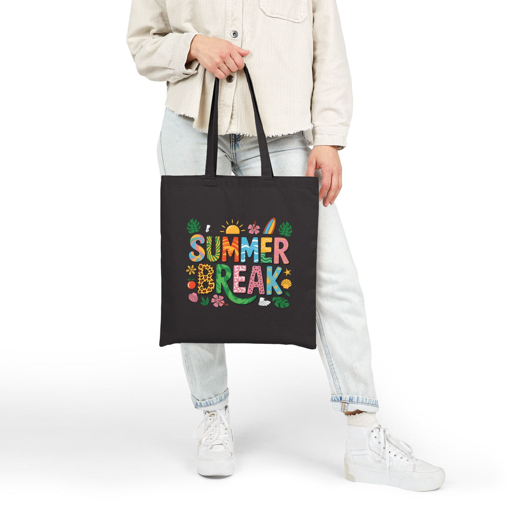 Summer Break Graphic Cotton Canvas Tote Bag – Reusable Beach & Travel Tote