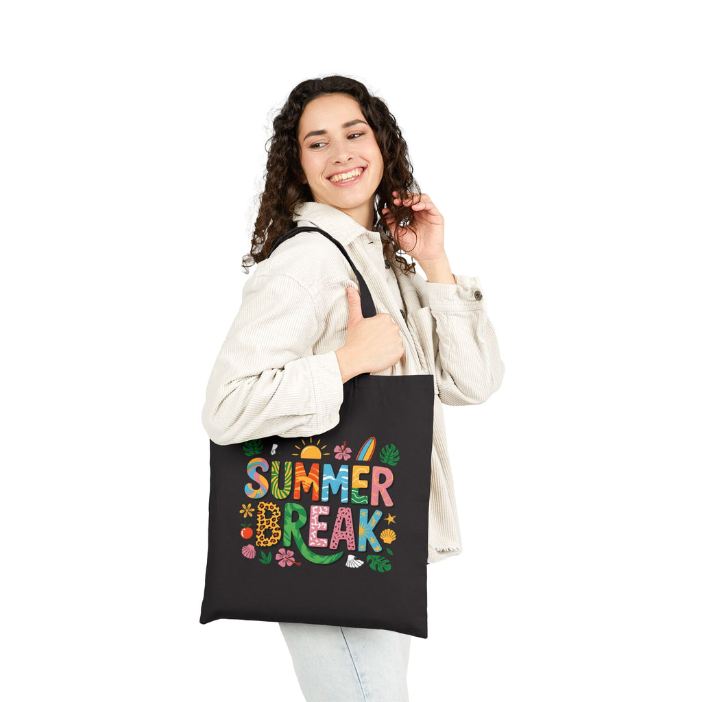 Summer Break Graphic Cotton Canvas Tote Bag – Reusable Beach & Travel Tote