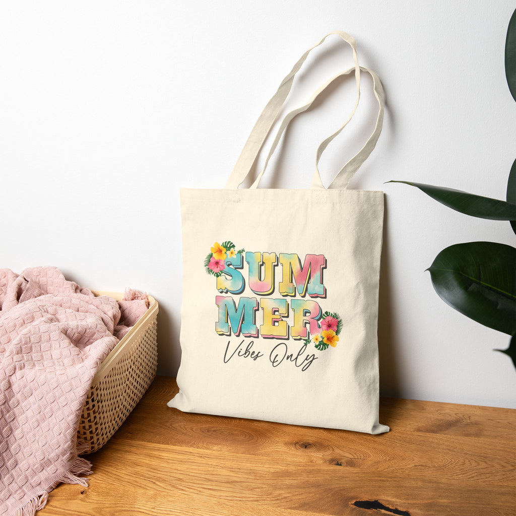 Summer Vibes Only Cotton Canvas Tote Bag – Reusable Graphic Beach & Market Tote