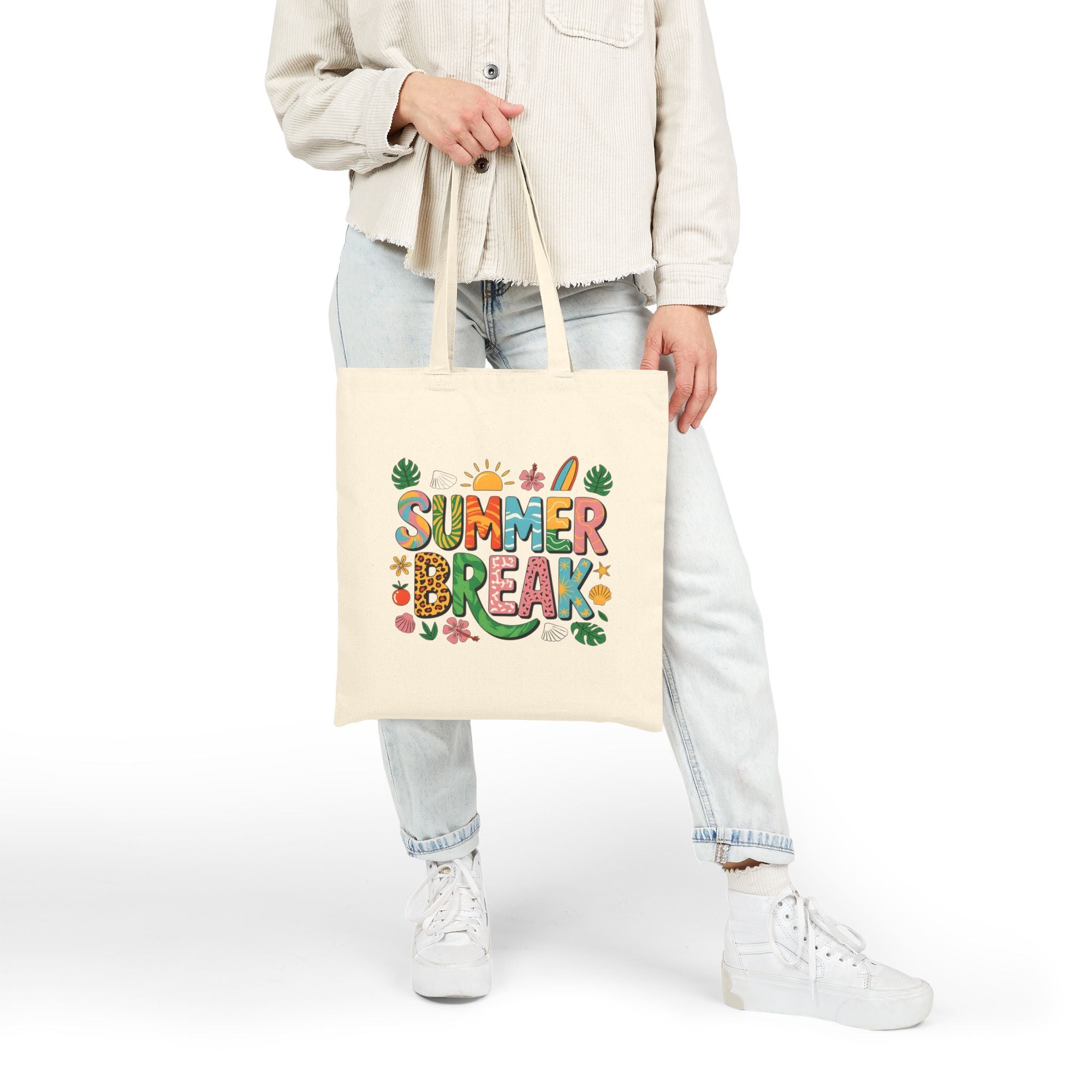 Summer Break Graphic Cotton Canvas Tote Bag – Reusable Beach & Travel Tote